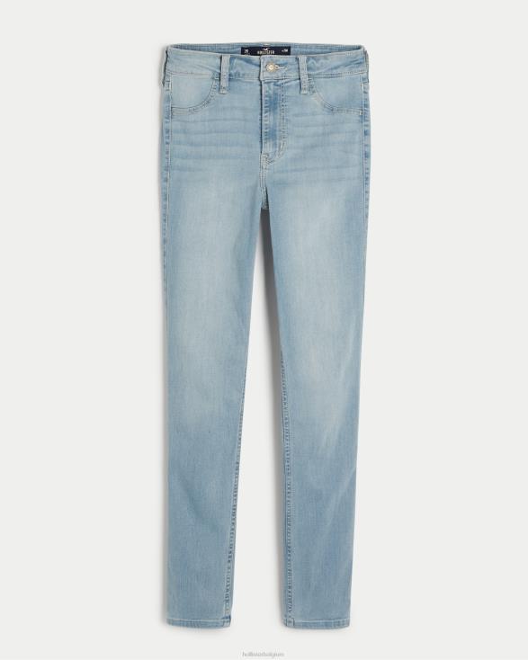 jeanslegging met hoge taille en lichte wassing licht vervaagde schone zoom vrouwen Hollister bodems 06JX586