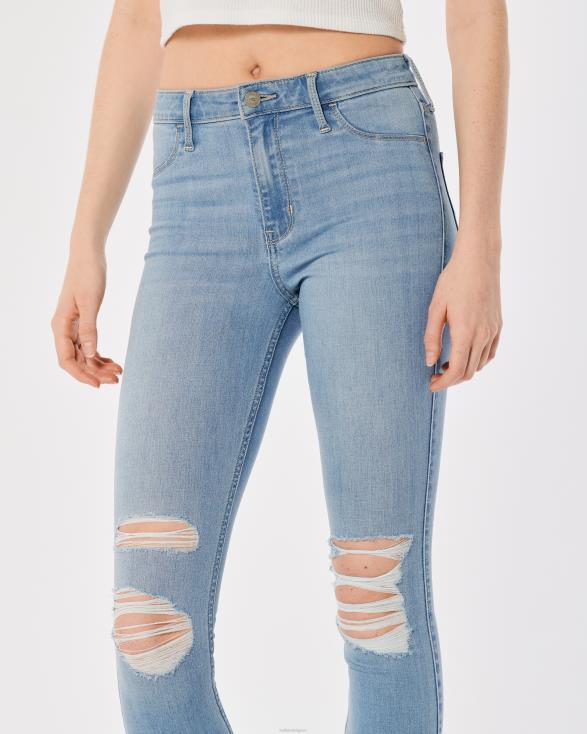 jeanslegging met hoge taille en lichte wassing lichte knievernietiging vrouwen Hollister bodems 06JX616