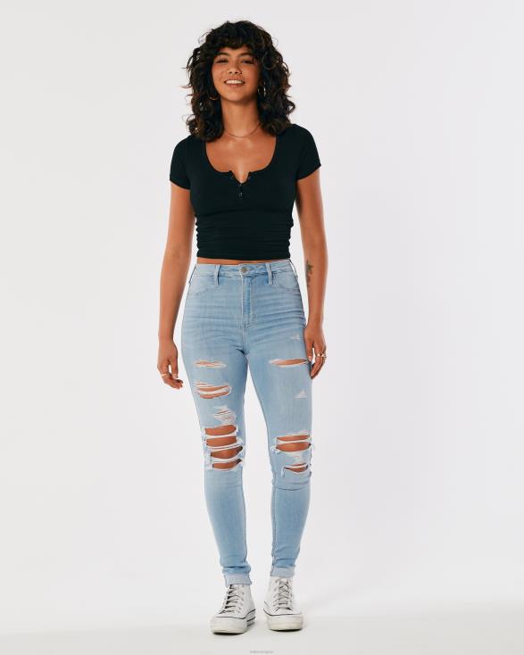 jeanslegging met ultrahoge ripped lichte wassing geraspte lichte wassing vrouwen Hollister bodems 06JX714