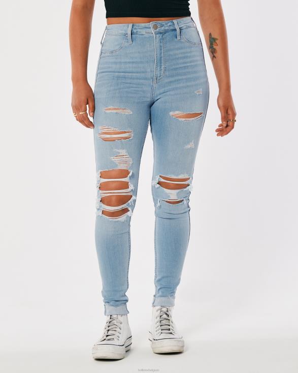jeanslegging met ultrahoge ripped lichte wassing geraspte lichte wassing vrouwen Hollister bodems 06JX714