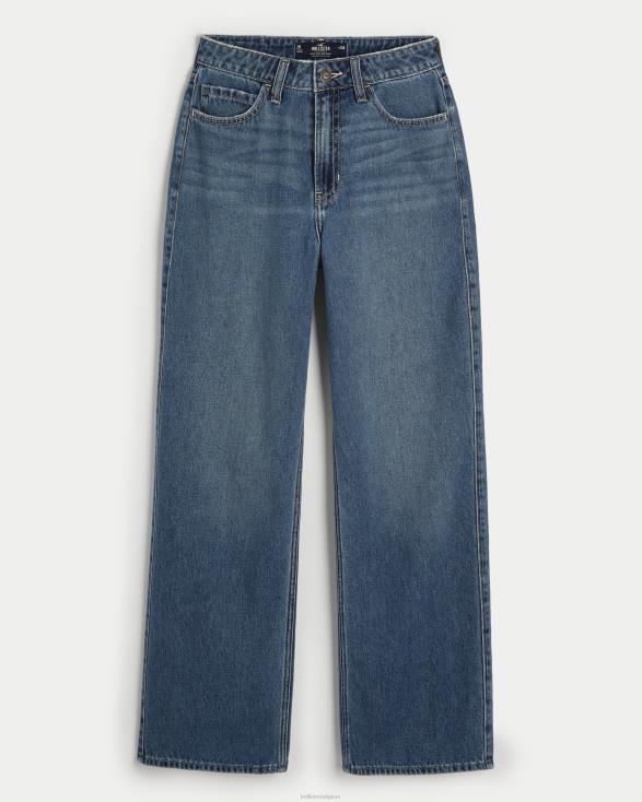 medium dark wash baggy jeans met ultrahoge taille donkere wassing vrouwen Hollister bodems 06JX469