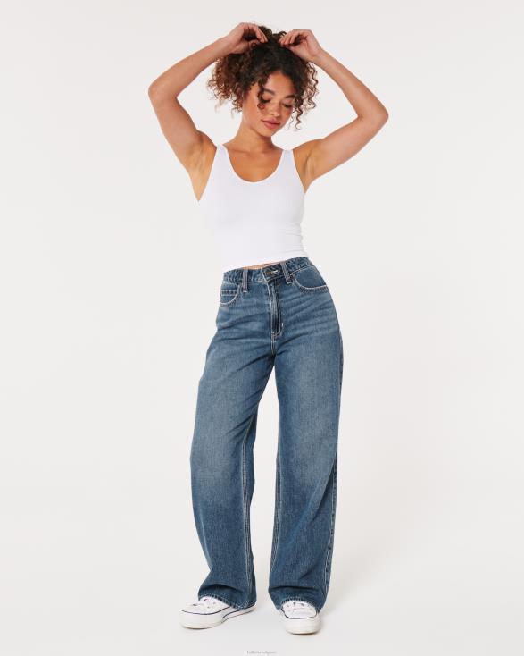 medium dark wash baggy jeans met ultrahoge taille donkere wassing vrouwen Hollister bodems 06JX469