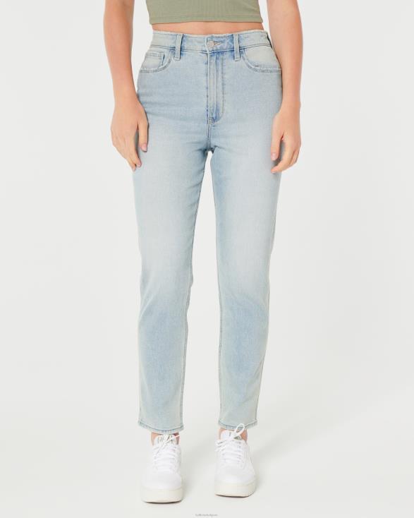 mom jeans met ultrahoge taille en lichte wassing lichte wassing vrouwen Hollister bodems 06JX607