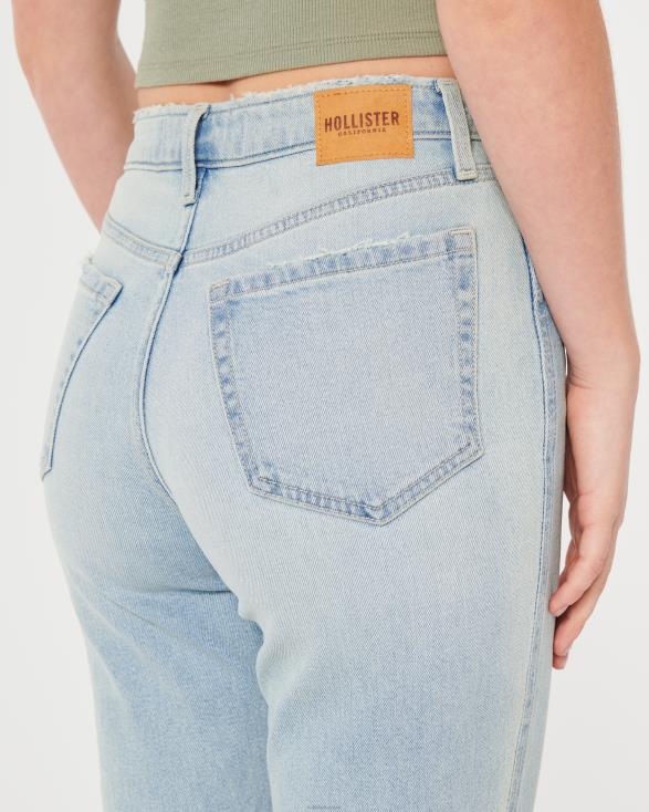 mom jeans met ultrahoge taille en lichte wassing lichte wassing vrouwen Hollister bodems 06JX607