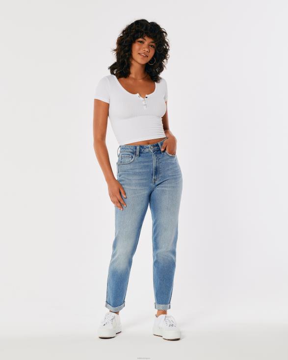 mom jeans met ultrahoge taille en medium wassing medium vrouwen Hollister bodems 06JX529