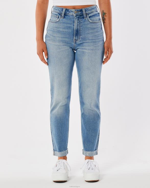 mom jeans met ultrahoge taille en medium wassing medium vrouwen Hollister bodems 06JX529