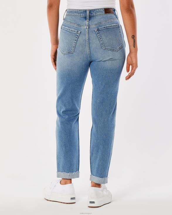 mom jeans met ultrahoge taille en medium wassing medium vrouwen Hollister bodems 06JX529