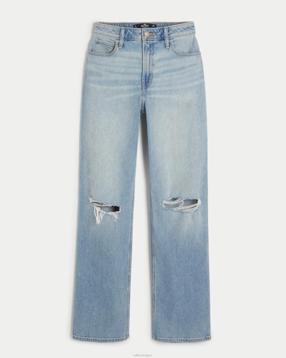 papajeans met ultrahoge taille en lichte wassing licht gescheurde wassing vrouwen Hollister bodems 06JX510