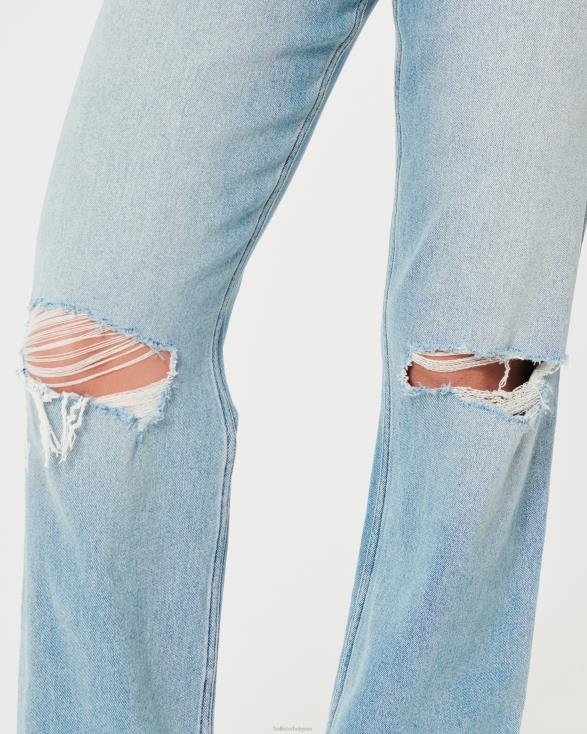papajeans met ultrahoge taille en lichte wassing licht gescheurde wassing vrouwen Hollister bodems 06JX510