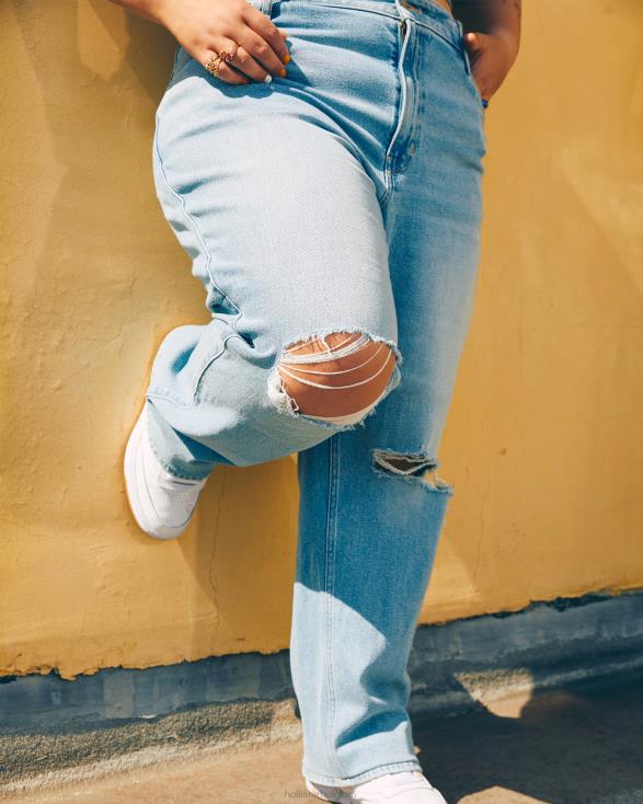 papajeans met ultrahoge taille en lichte wassing licht gescheurde wassing vrouwen Hollister bodems 06JX510