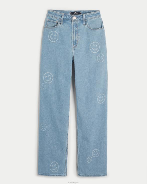 papajeans met ultrahoge taille en medium wassing met smileyprint licht vrouwen Hollister bodems 06JX702