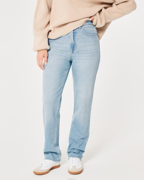 rechte jeans uit de jaren 90 met medium lichte wassing en ultrahoge taille lichte wassing vrouwen Hollister bodems 06JX556