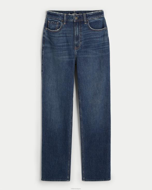 rechte jeans uit de jaren 90 met ultrahoge taille en donkere wassing donkere wassing vrouwen Hollister bodems 06JX535