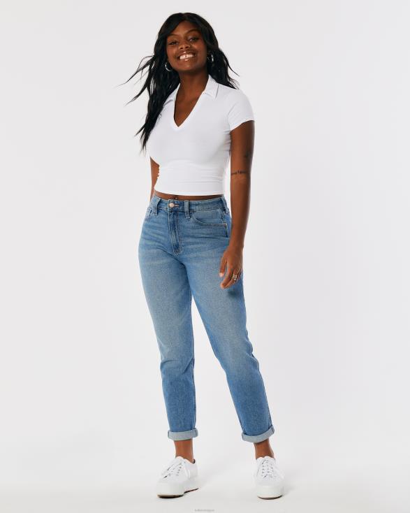 ronde mom jeans met hoge taille en medium wassing medium wassen vrouwen Hollister bodems 06JX679