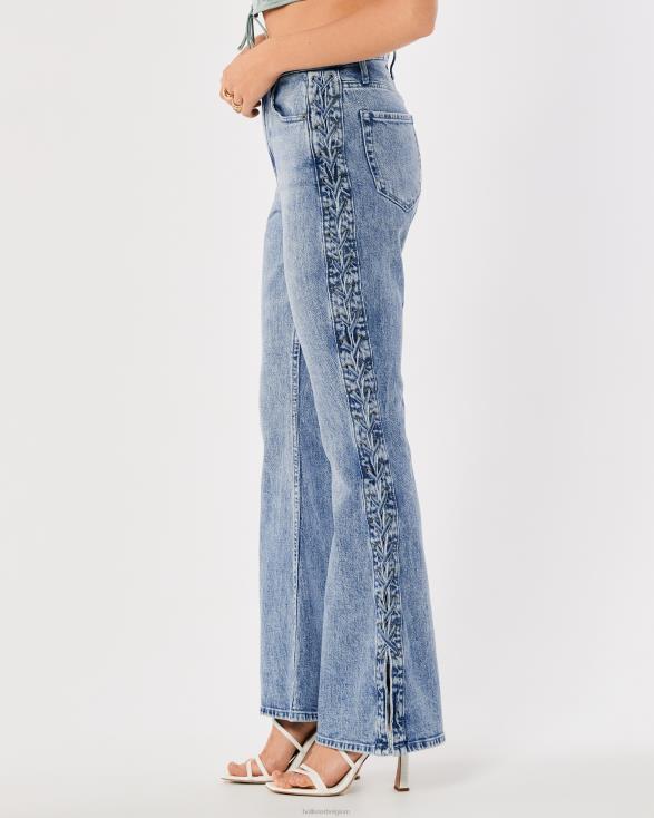 social tourist light medium wash hoge taille flare jeans met veters aan de zijkant lichte medium wassing vrouwen Hollister bodems 06JX761