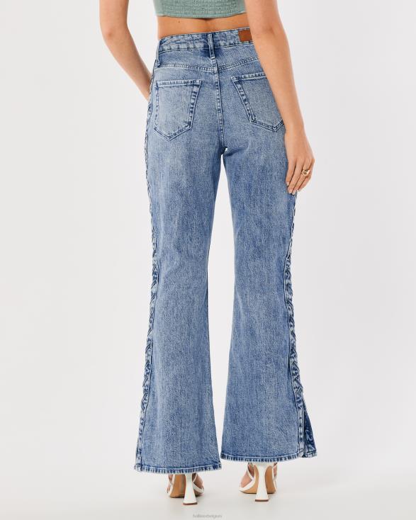 social tourist light medium wash hoge taille flare jeans met veters aan de zijkant lichte medium wassing vrouwen Hollister bodems 06JX761