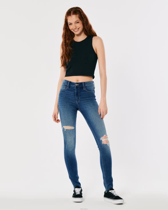 superskinny jeans met medium wassing en hoge taille medium gescheurde was vrouwen Hollister bodems 06JX727