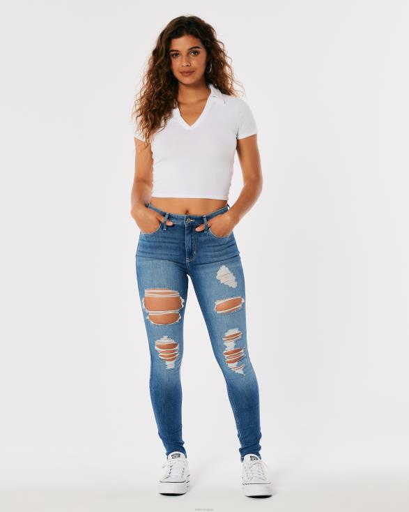 superskinny jeans met medium wassing en hoge taille medium vernietigen vrouwen Hollister bodems 06JX574