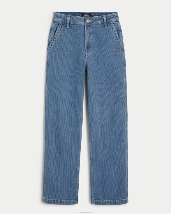 timmerman dad jeans met ultrahoge taille en medium wassing met spoorwegprint medium wasstreep vrouwen Hollister bodems 06JX595