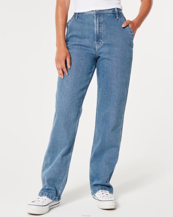 timmerman dad jeans met ultrahoge taille en medium wassing met spoorwegprint medium wasstreep vrouwen Hollister bodems 06JX595