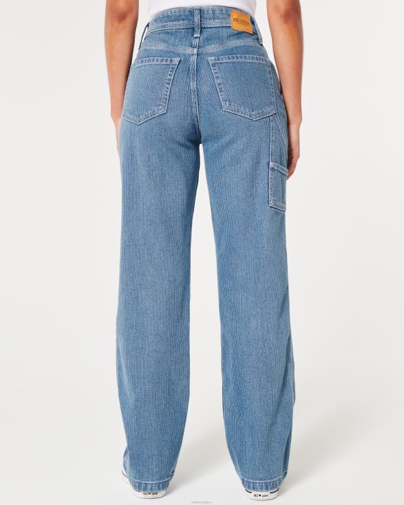 timmerman dad jeans met ultrahoge taille en medium wassing met spoorwegprint medium wasstreep vrouwen Hollister bodems 06JX595