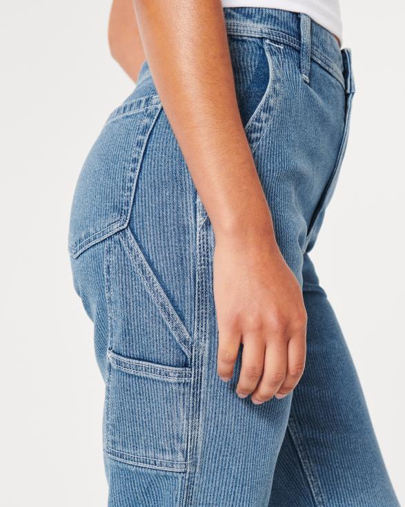 timmerman dad jeans met ultrahoge taille en medium wassing met spoorwegprint medium wasstreep vrouwen Hollister bodems 06JX595