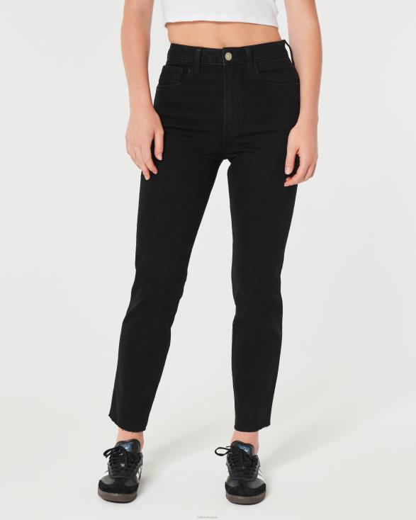 zwarte mom jeans met ultrahoge taille zwart vrouwen Hollister bodems 06JX551