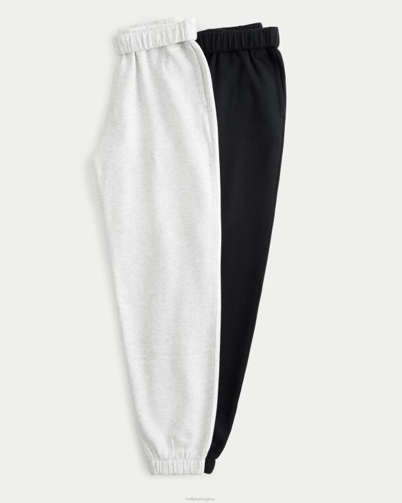 feel good fleece dad joggingbroek met verstelbare taille, 2-pack licht heidegrijs-zwart vrouwen Hollister bodems 06JX777