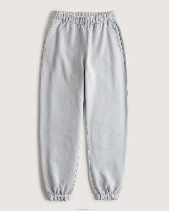 feel good fleece dad joggingbroek met verstelbare taille lichtgrijs vrouwen Hollister bodems 06JX596