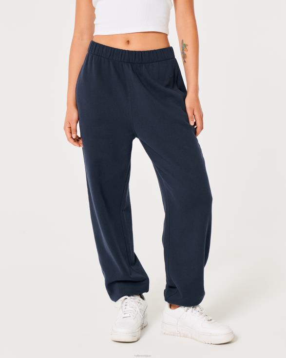 feel good fleece dad joggingbroek met verstelbare taille marineblauw vrouwen Hollister bodems 06JX507