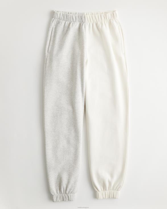 ultrahoge fleece dad-joggingbroek lichtgrijs kleurblok vrouwen Hollister bodems 06JX713