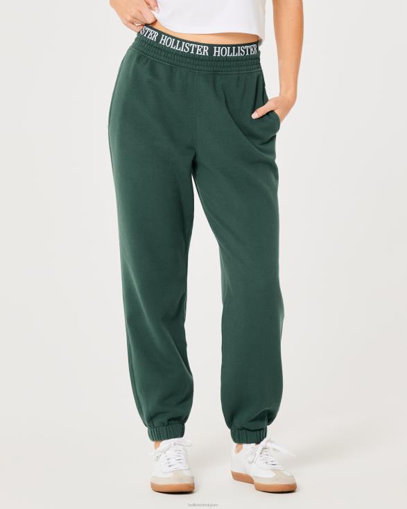 ultrahoge fleece papa-joggingbroek met logotaille donkergroen vrouwen Hollister bodems 06JX690