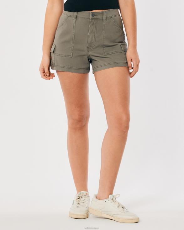 Cargo Mom-short van olijftwill met ultrahoge taille olijfgroen vrouwen Hollister bodems 06JX523