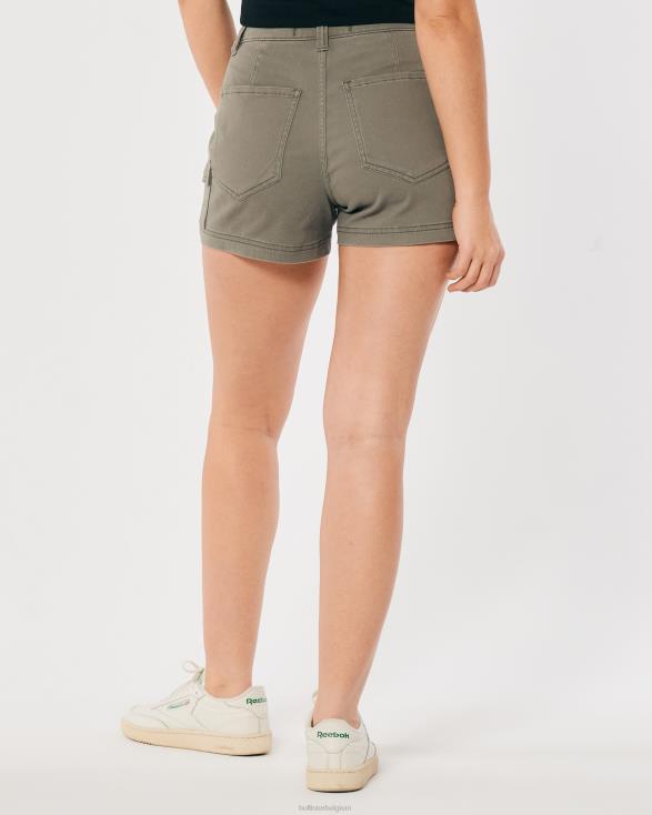 Cargo Mom-short van olijftwill met ultrahoge taille olijfgroen vrouwen Hollister bodems 06JX523