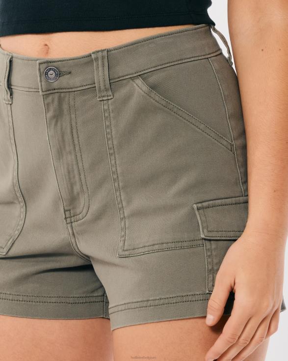 Cargo Mom-short van olijftwill met ultrahoge taille olijfgroen vrouwen Hollister bodems 06JX523