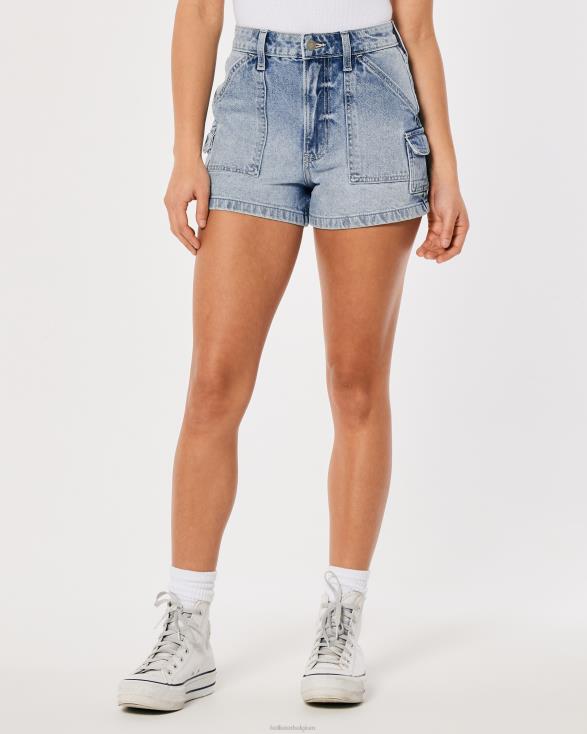 Mom-short van denim met ultrahoge taille en lichte wassing lichte waslading vrouwen Hollister bodems 06JX564