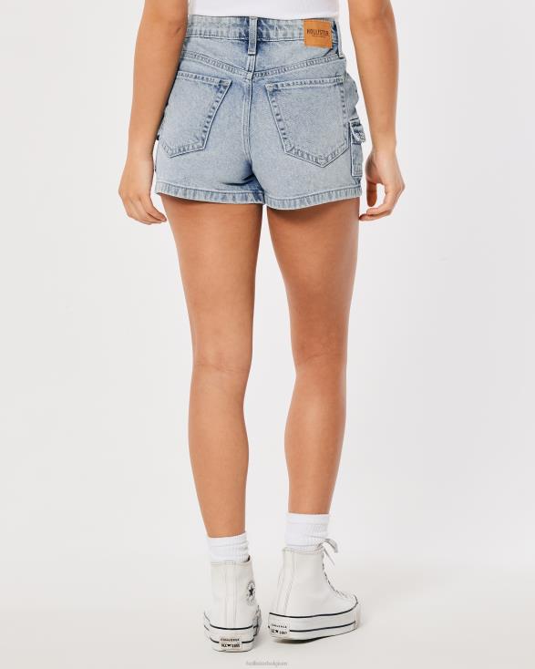 Mom-short van denim met ultrahoge taille en lichte wassing lichte waslading vrouwen Hollister bodems 06JX564