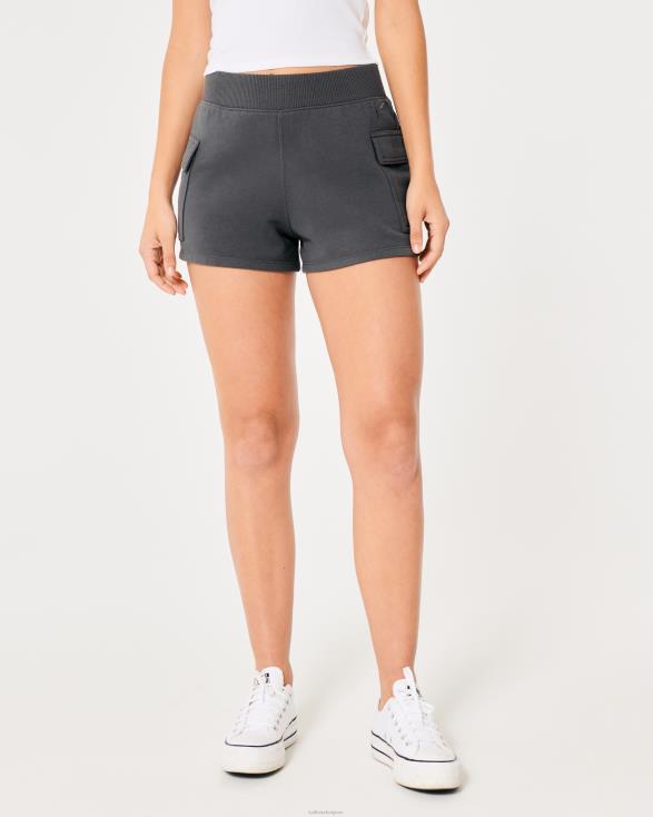 cargoshort van fleece met ultrahoge taille donker grijs vrouwen Hollister bodems 06JX683