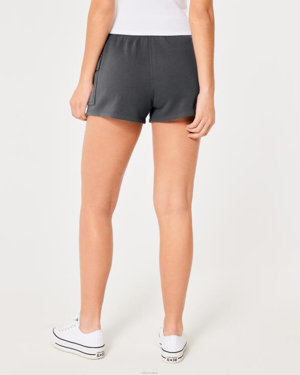 cargoshort van fleece met ultrahoge taille donker grijs vrouwen Hollister bodems 06JX683