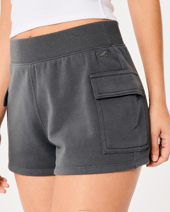 cargoshort van fleece met ultrahoge taille donker grijs vrouwen Hollister bodems 06JX683