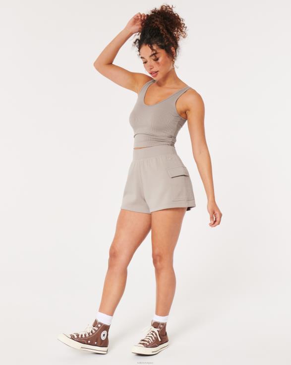 cargoshort van fleece met ultrahoge taille lichtbruin vrouwen Hollister bodems 06JX580