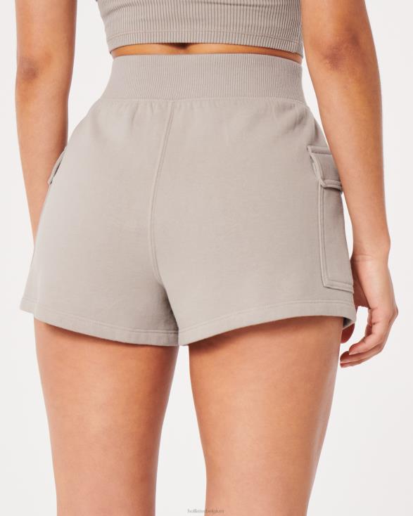 cargoshort van fleece met ultrahoge taille lichtbruin vrouwen Hollister bodems 06JX580