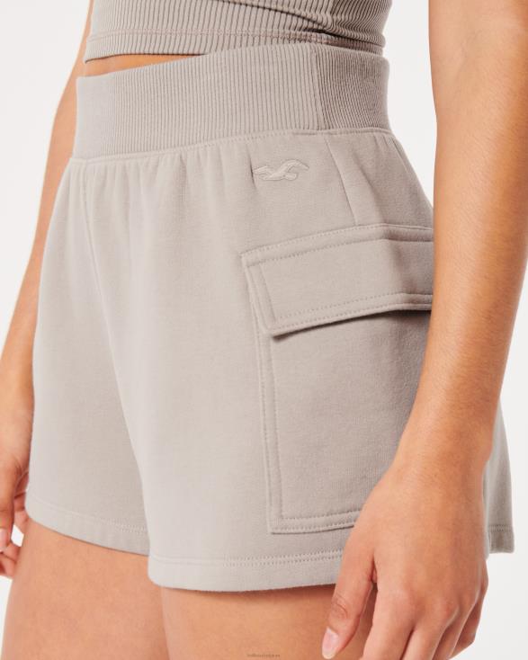 cargoshort van fleece met ultrahoge taille lichtbruin vrouwen Hollister bodems 06JX580