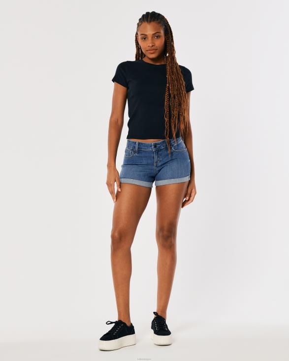 curvy denim short met lage taille en donkere wassing medium wassen vrouwen Hollister bodems 06JX518