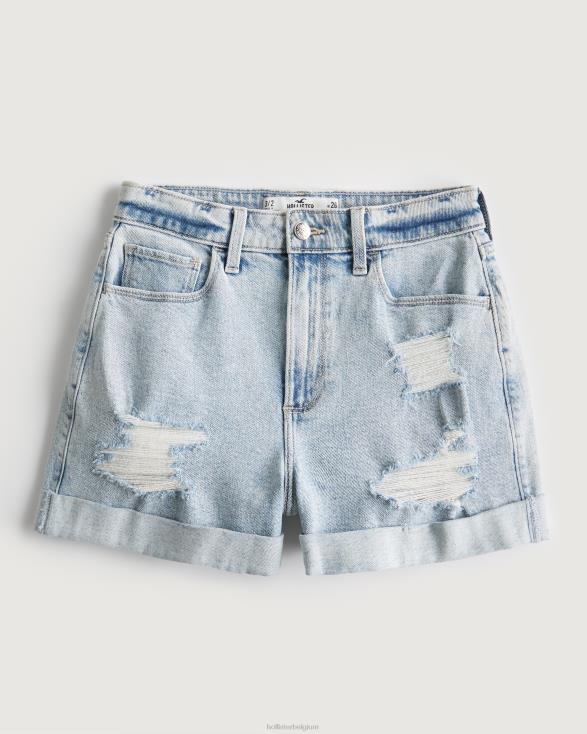 curvy mom shorts met ultrahoge taille en licht acid wash denim licht gescheurde wassing vrouwen Hollister bodems 06JX571
