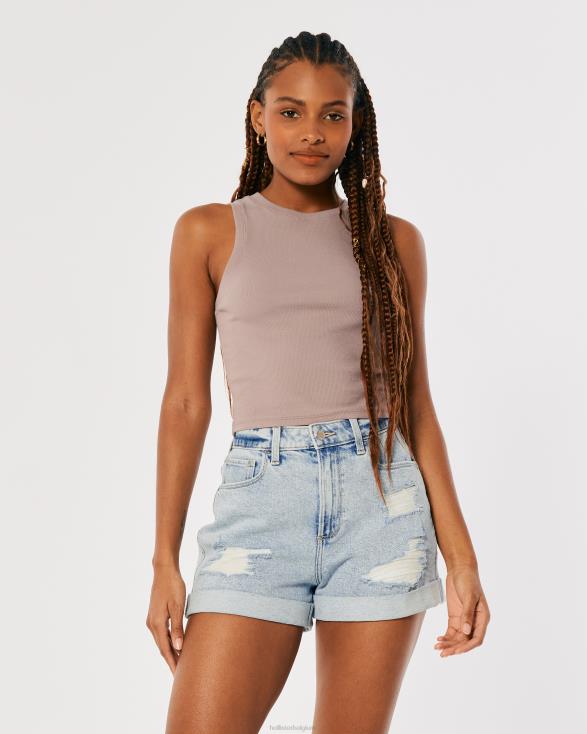 curvy mom shorts met ultrahoge taille en licht acid wash denim licht gescheurde wassing vrouwen Hollister bodems 06JX571