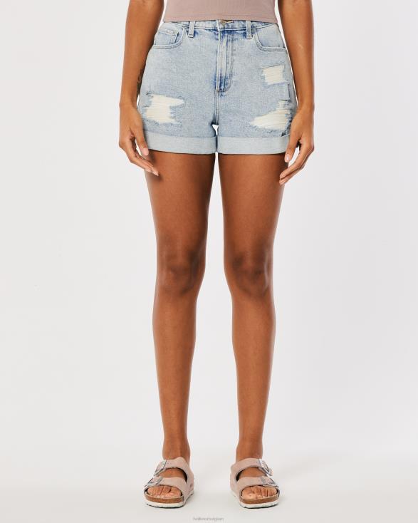 curvy mom shorts met ultrahoge taille en licht acid wash denim licht gescheurde wassing vrouwen Hollister bodems 06JX571