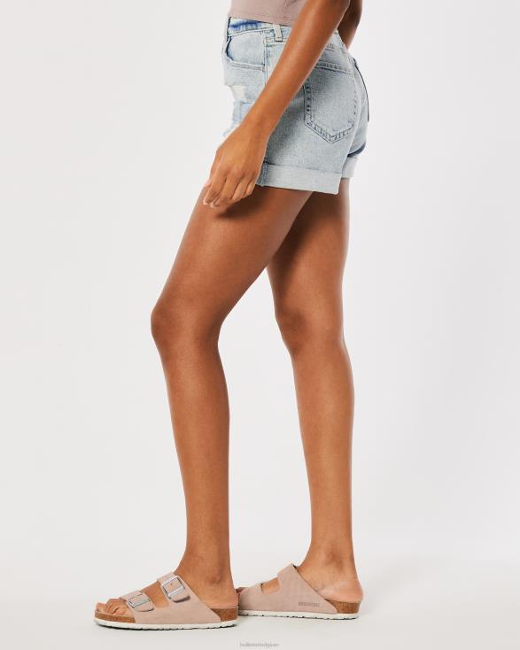curvy mom shorts met ultrahoge taille en licht acid wash denim licht gescheurde wassing vrouwen Hollister bodems 06JX571