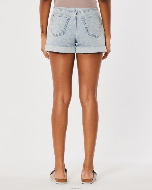 curvy mom shorts met ultrahoge taille en licht acid wash denim licht gescheurde wassing vrouwen Hollister bodems 06JX571