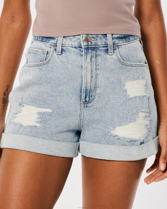 curvy mom shorts met ultrahoge taille en licht acid wash denim licht gescheurde wassing vrouwen Hollister bodems 06JX571
